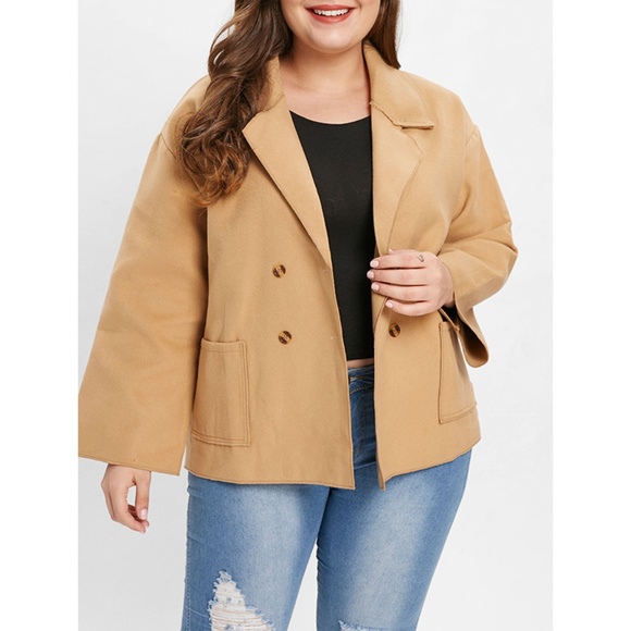 Rosegal for Curves Collection Jackets & Blazers - ⭐ Plus Size Tan Double Breasted Lapel Jacket ⭐